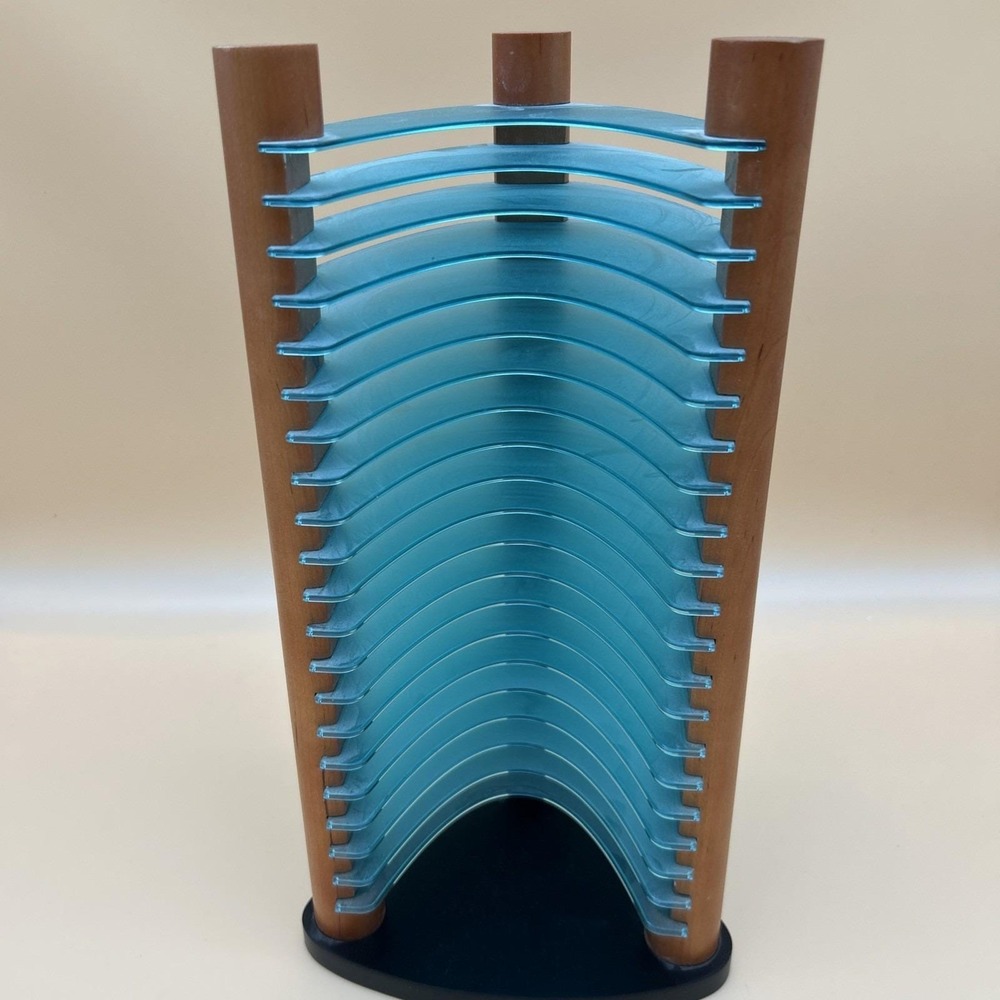 Wood Blue Green Cherry 20 CD Tower Rack Holder Stacking Retro Atlantic